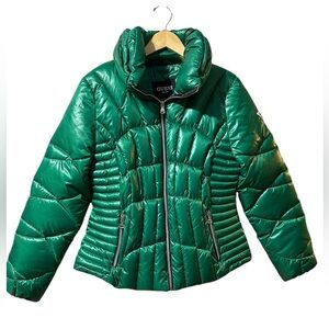 Guess Women’s Green Puffer Jacket Size Medium